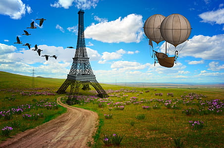 brown hot air balloon near Eiffel tower thumbnail