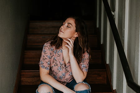 woman, female, stairs, sat thumbnail