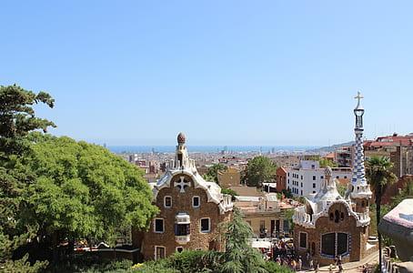 top view of brown churches under blue sky thumbnail