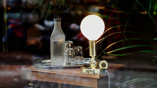 white LED table on beside glass bottle thumbnail