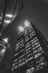 black-and-white, lights, night, dark thumbnail