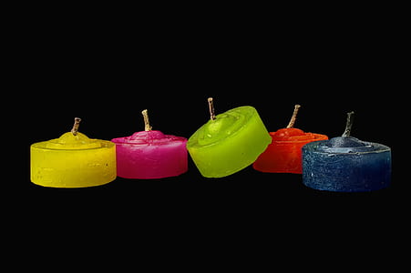 Yellow Pink Green and Blue Candle thumbnail
