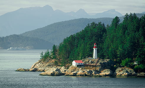 white and red lighthouse on shore thumbnail