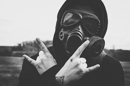 person wearing gray gas mask thumbnail