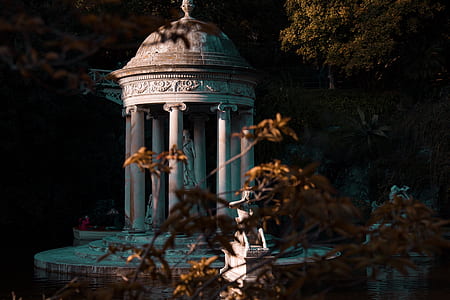 focus photography of gazebo surrounded by trees thumbnail