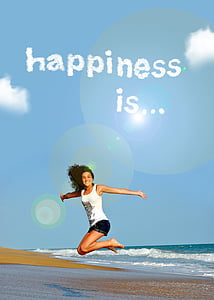 woman in white jumping with with text overlay thumbnail