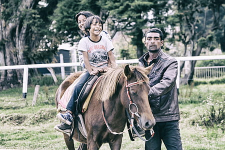 Children Riding Horse With Adult Guiding thumbnail