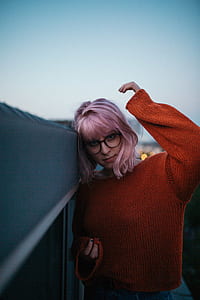 woman, portrait, pink hair, glasses thumbnail