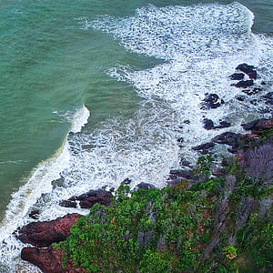 Aerial Photography of Seashore Beside Islet thumbnail