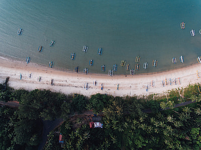 top view photo of boats at sea shore thumbnail