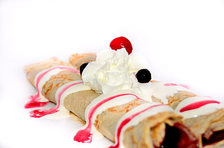 Cherry and Whipped Cream Topped Crepe thumbnail