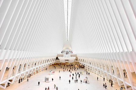 architectural photo of a white triangular building interior thumbnail