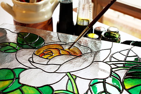 silver and green flower painting thumbnail