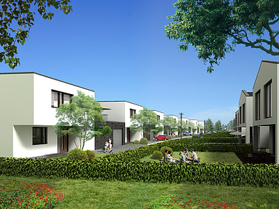 two white concrete houses under blue sky thumbnail