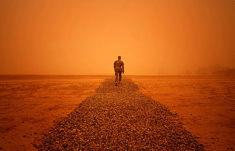 silhouette of person walking on desert thumbnail