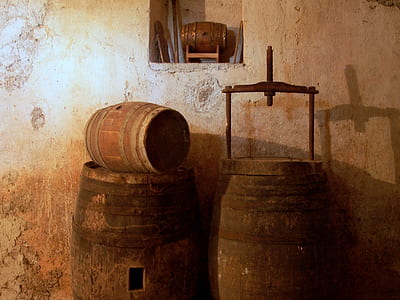 two brown wooden barrels thumbnail