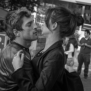 greyscale photography of couple thumbnail