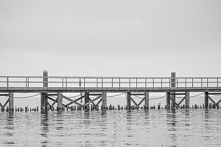 jetty, sea, city, dawn thumbnail