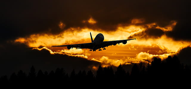 silhouette of airplane during sunset thumbnail