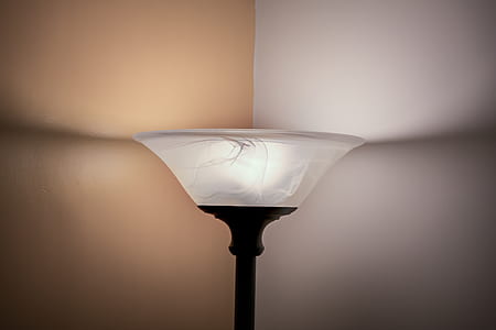 powered on torchiere floor lamp thumbnail