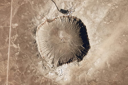 meteor, crater, meteorite impact, arizona, black and white, aerial view thumbnail