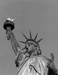 grayscale photo of Liberty Statue thumbnail