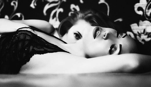 grayscale photo of woman in nighties thumbnail