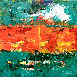 Green, Orange, and Yellow Abstract Painting thumbnail