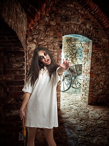 psychopath woman holding axe inside brick house during daytime thumbnail