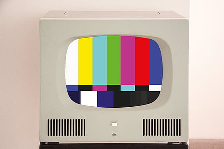 white TV showing TV test card thumbnail