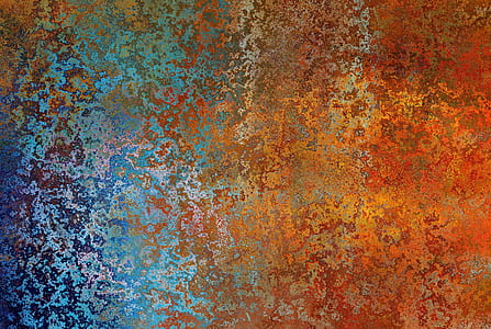 blue, orange, red, and teal abstract painting thumbnail