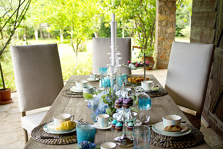 table setup on brown wooden dining table thumbnail