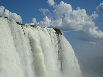 landscape photography of waterfalls under clear blue cloudy sky thumbnail