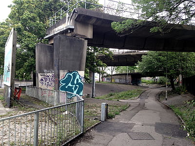 Graffiti on the underpass beneath Manchester's inner ring road, the Mancunian Way. thumbnail