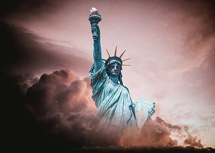 Statue Of Liberty, New York under gray clouds thumbnail