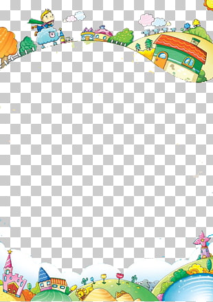 Cartoon Adobe Illustrator Illustration, Cartoon fairy tale fantasy frame, buildings on hills artwork PNG clipart