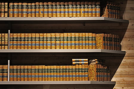 brown book collection on bookshelf thumbnail
