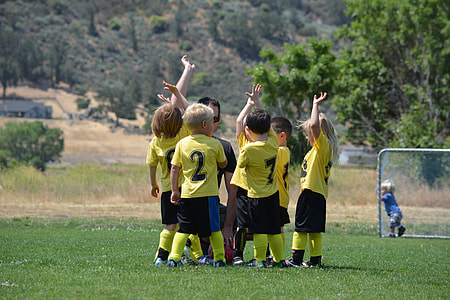 toddler's soccer team standing on grass thumbnail