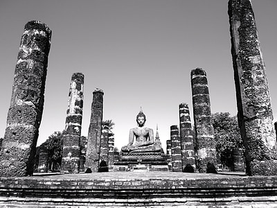 grayscale photo of Buddha statue thumbnail