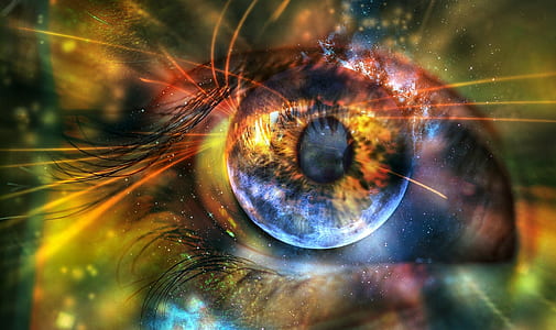 shallow focus photography of yellow and blue eye thumbnail