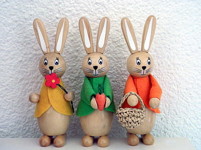 three assorted-color ceramic rabbit figurines thumbnail