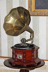 brown and black gramophone on end table thumbnail