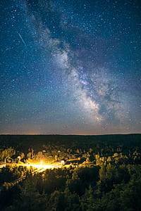 aerial photo of trees under starry night during nighttime thumbnail