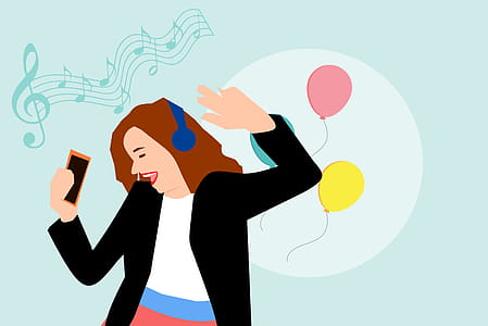 Illustration of girl dancing to disco music. thumbnail
