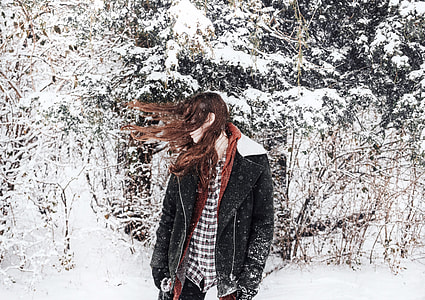 woman facing left on snowy forest thumbnail