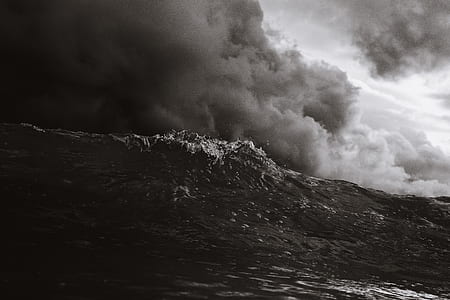 gray scale photography of huge sea waves thumbnail