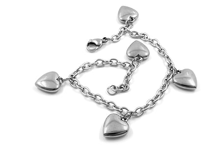 silver-colored heart charm bracelet thumbnail