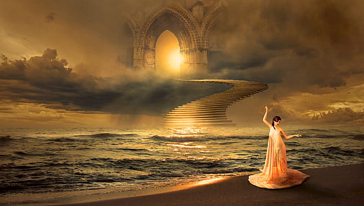 woman in white dress near body of water during sunset thumbnail