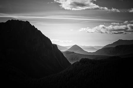 Grayscale Photography Of Mountain thumbnail