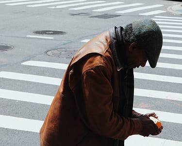 brown wearing brown leather jacket thumbnail